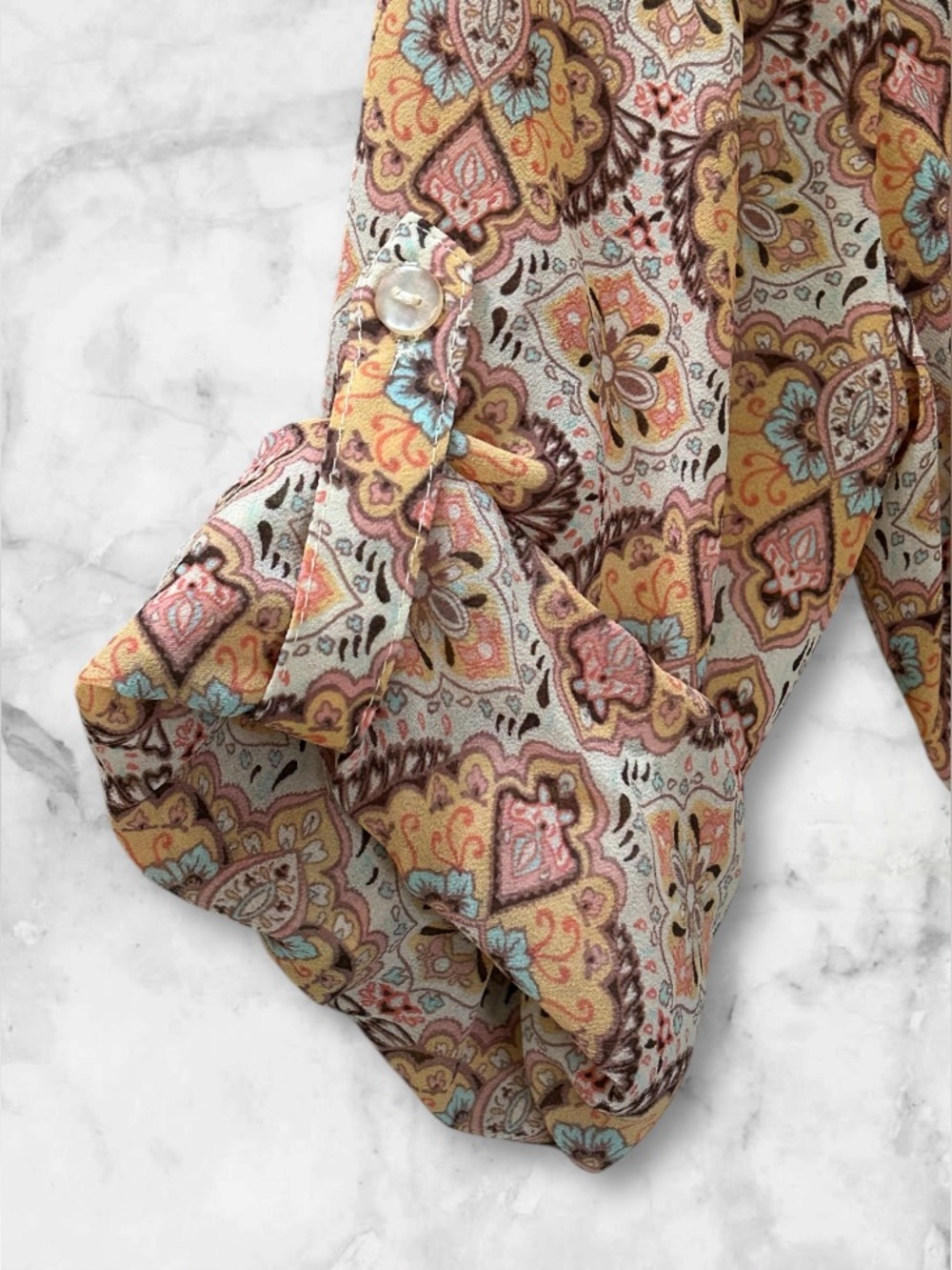 America Rag Boho Paisley Floral Tunic Semi Sheer Pintuck Front and Back Size M - Picture 3 of 10